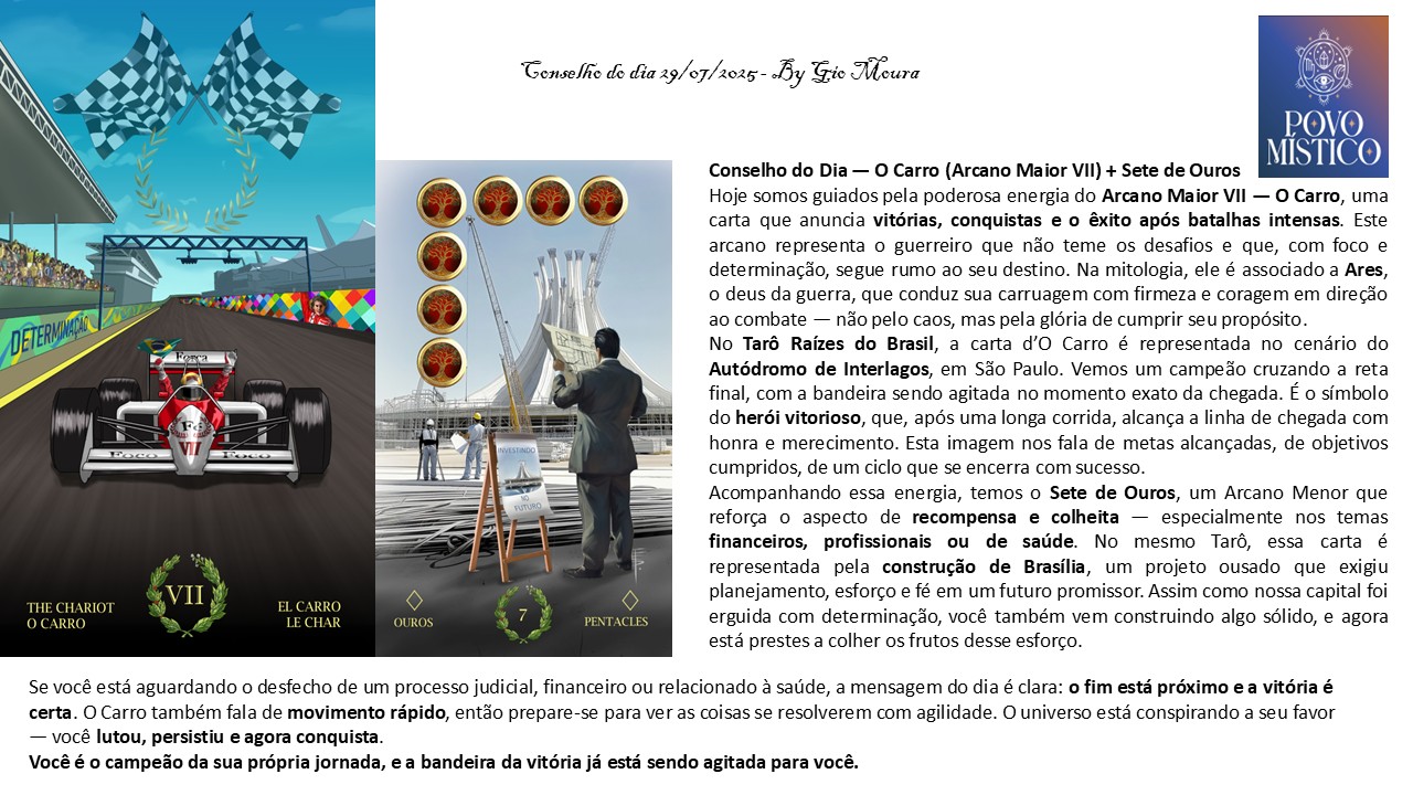 Conselho do Dia — O Carro (Arcano Maior VII) + Sete de Ouros